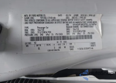 2014 Ford Focus Se from USA, damaged, VIN 1FADP3K27EL323874